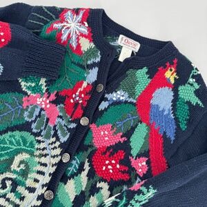 Orvis Embroidered Cardigan Sweater Women's Medium Parrot Floral Vintage